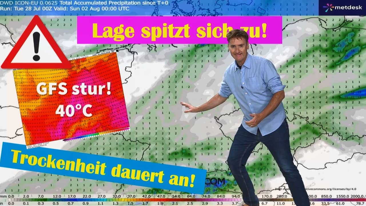 40 Grad am Donnerstag? GFS bleibt stur! 8 Tage Dauerhitze und große Dürre im Süden